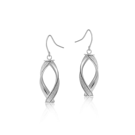 White Gold Twist Earrings 9ct Moondust Glitter Drop Hallmarked 37 x 12mm
