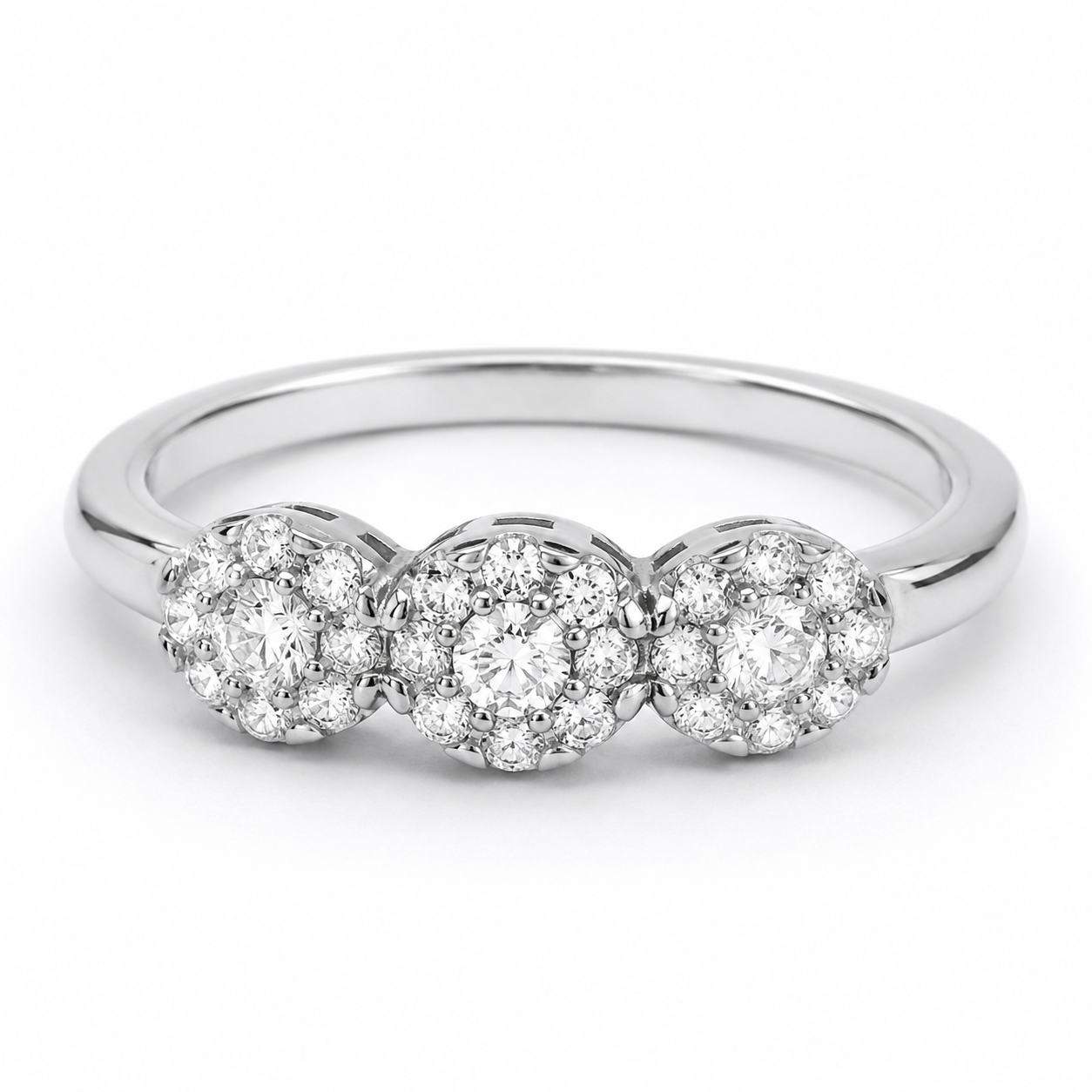 Three Cluster Engagement Ring Solid Sterling Silver 925 Hallmark Size J-V