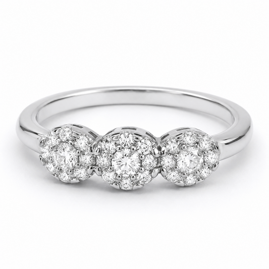 Three Cluster Engagement Ring Solid Sterling Silver 925 Hallmark Size J-V