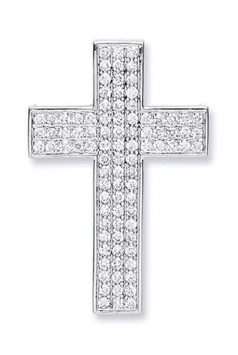 18ct White Gold Pave Set 0.80ct Diamond Cross Pendant