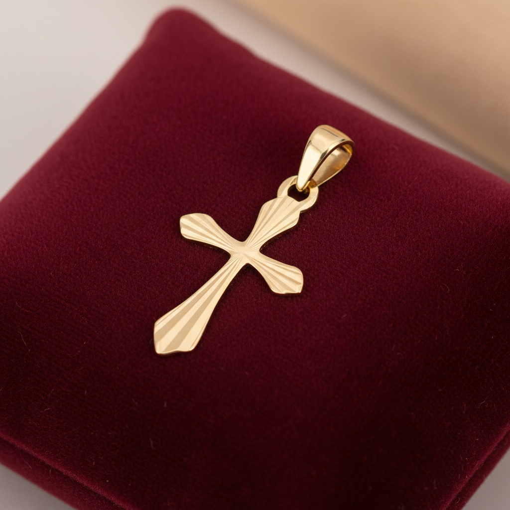 18ct Gold Cross Pendant on Solid Sterling Silver 925 Hallmark 24mm