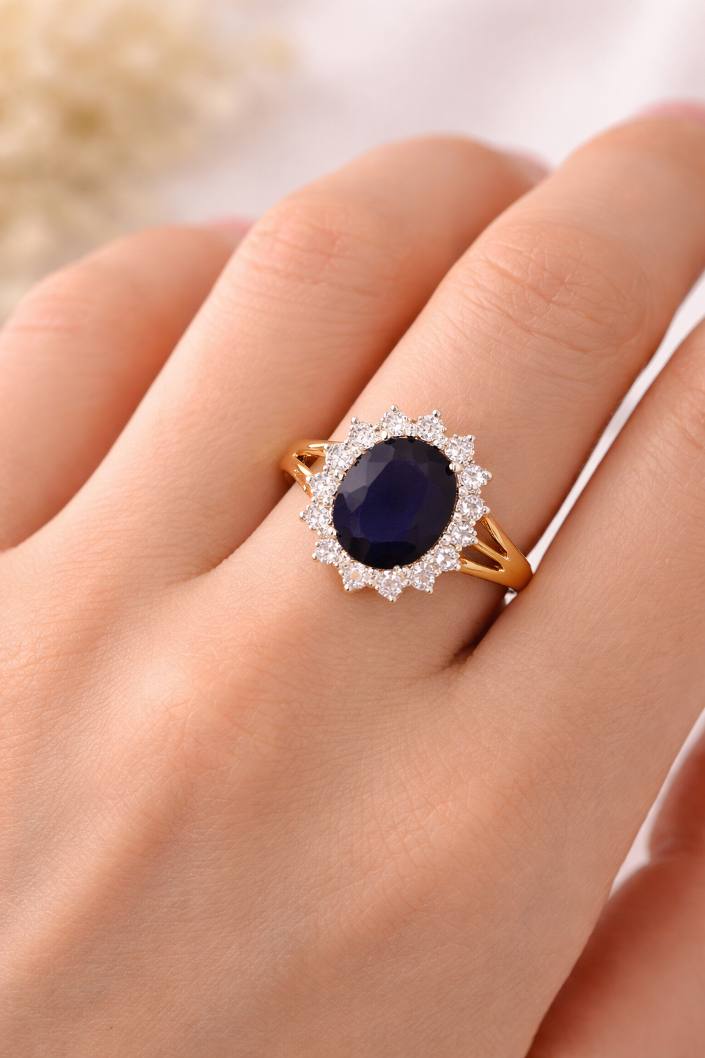 Sapphire and Diamond Ring Solid Yellow Gold Large Centre Stone Size J - Q