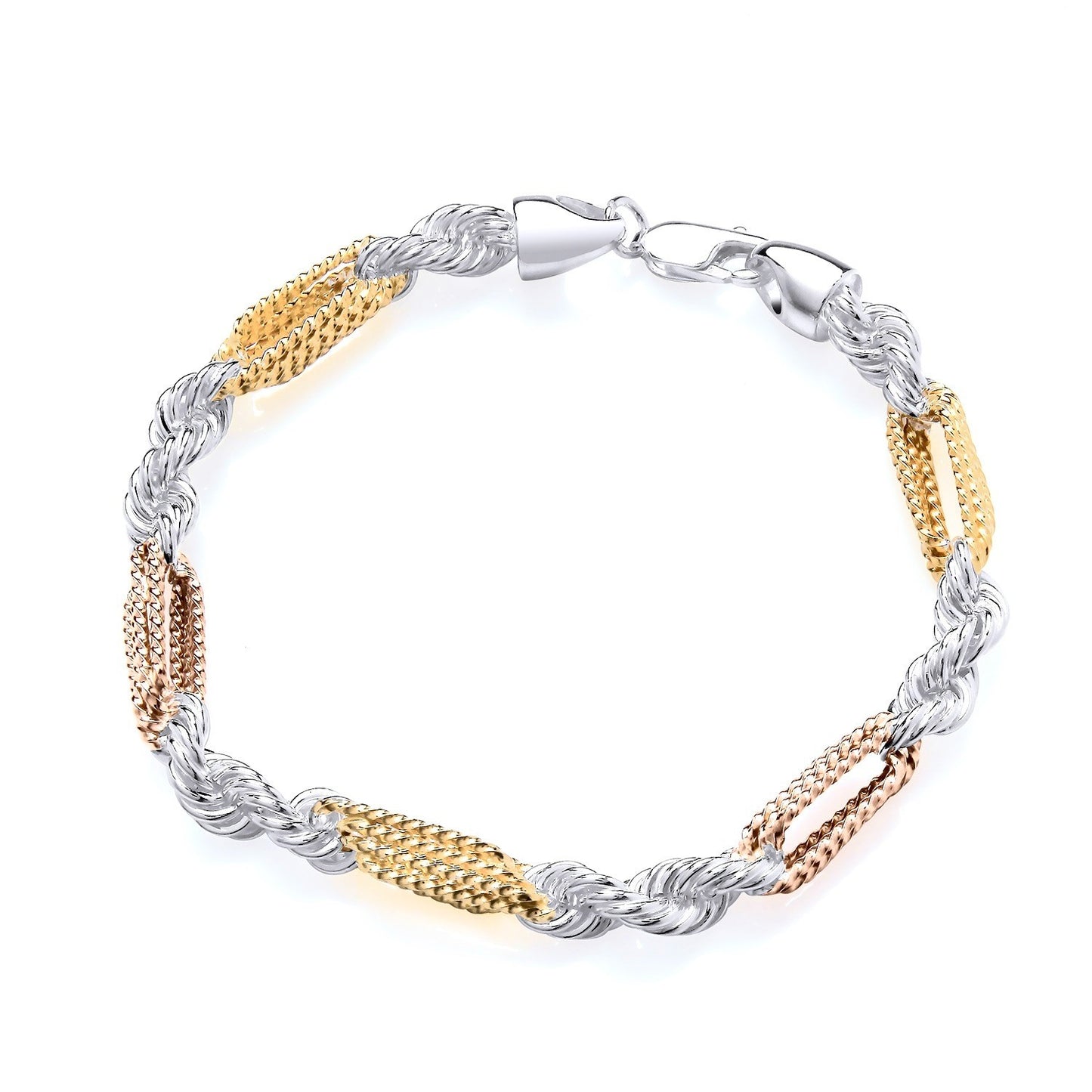 18ct Gold Gents Bracelet Rose and Yellow on Solid Sterling Silver Hallmarked