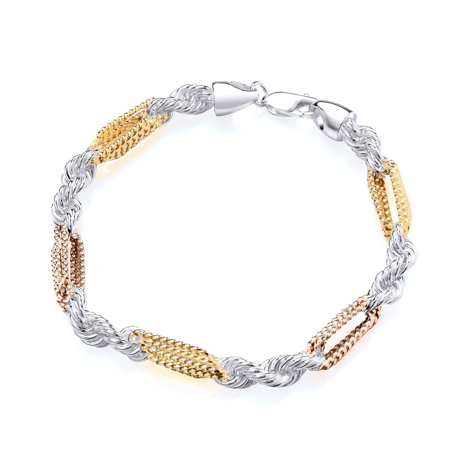 18ct Gold Gents Bracelet Rose and Yellow on Solid Sterling Silver Hallmarked