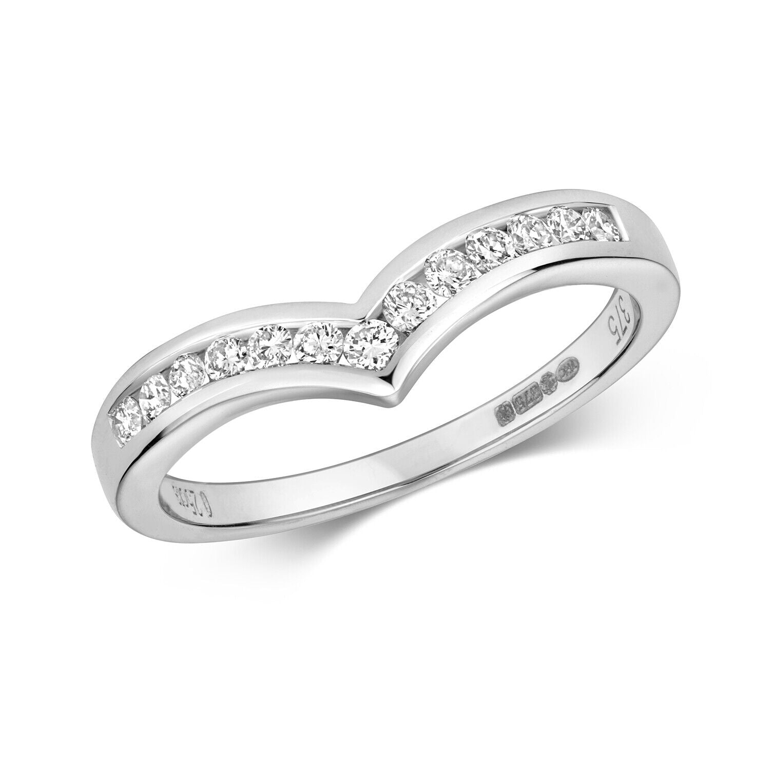Real Diamond Wishbone Ring 9ct White Gold 0.25ctw Eternity Anniversary Band