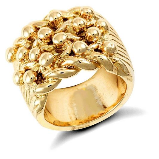 Yellow Gold Keeper Ring Men's 4 Row VERY HEAVY 9 Carat Hallmark British made