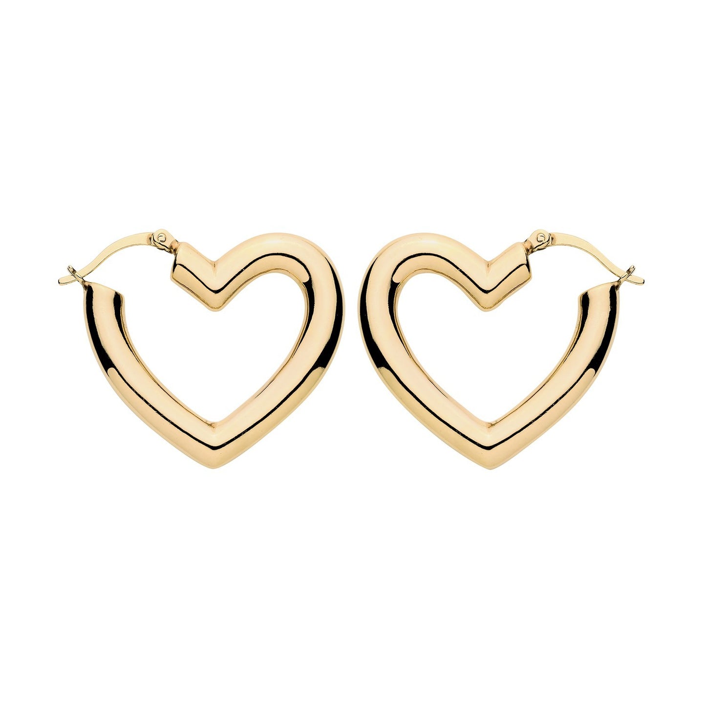 18ct Gold Heart Hoop Earrings on Solid Sterling Silver 30mm 925 Hallmarked