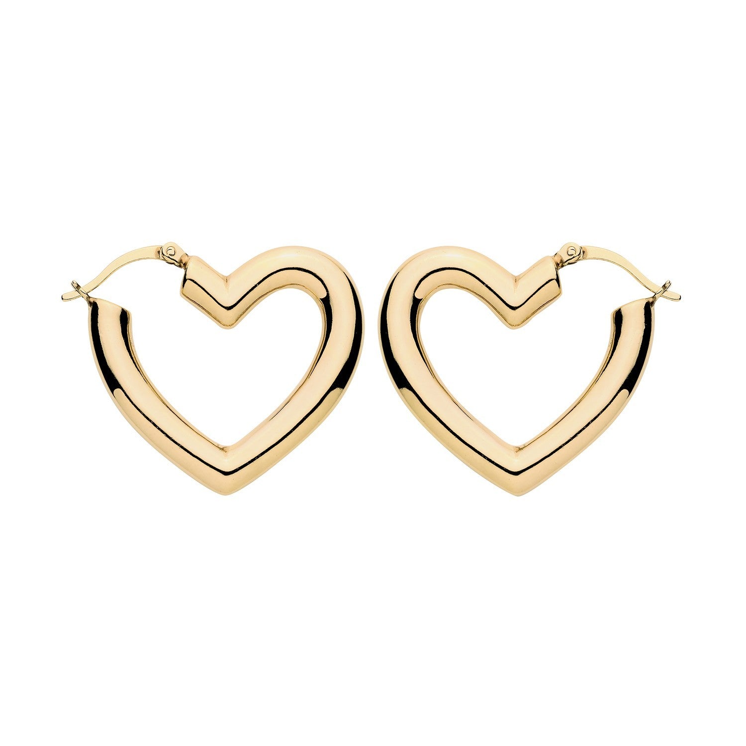 18ct Gold Heart Hoop Earrings on Solid Sterling Silver 30mm 925 Hallmarked