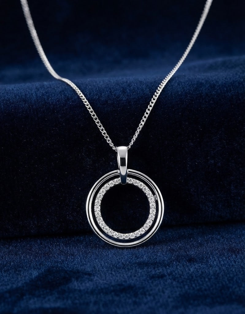 Real Diamond Circle Pendant 9ct White Gold 18" Chain 0.20ctw Premium Diamonds