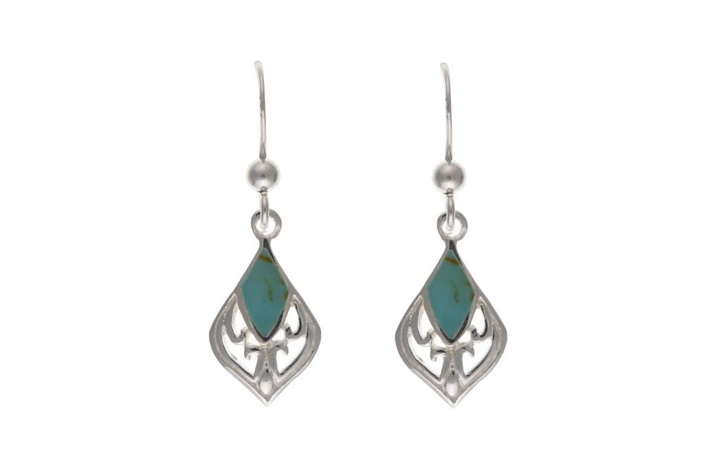 Turquoise Filigree Pendant Necklace and Matching Drop Earrings Sterling Silver