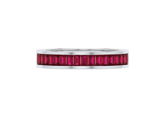 Sterling Silver Ruby Baguette Eternity Ring 4mm Band 925 Hallmark Size K - S
