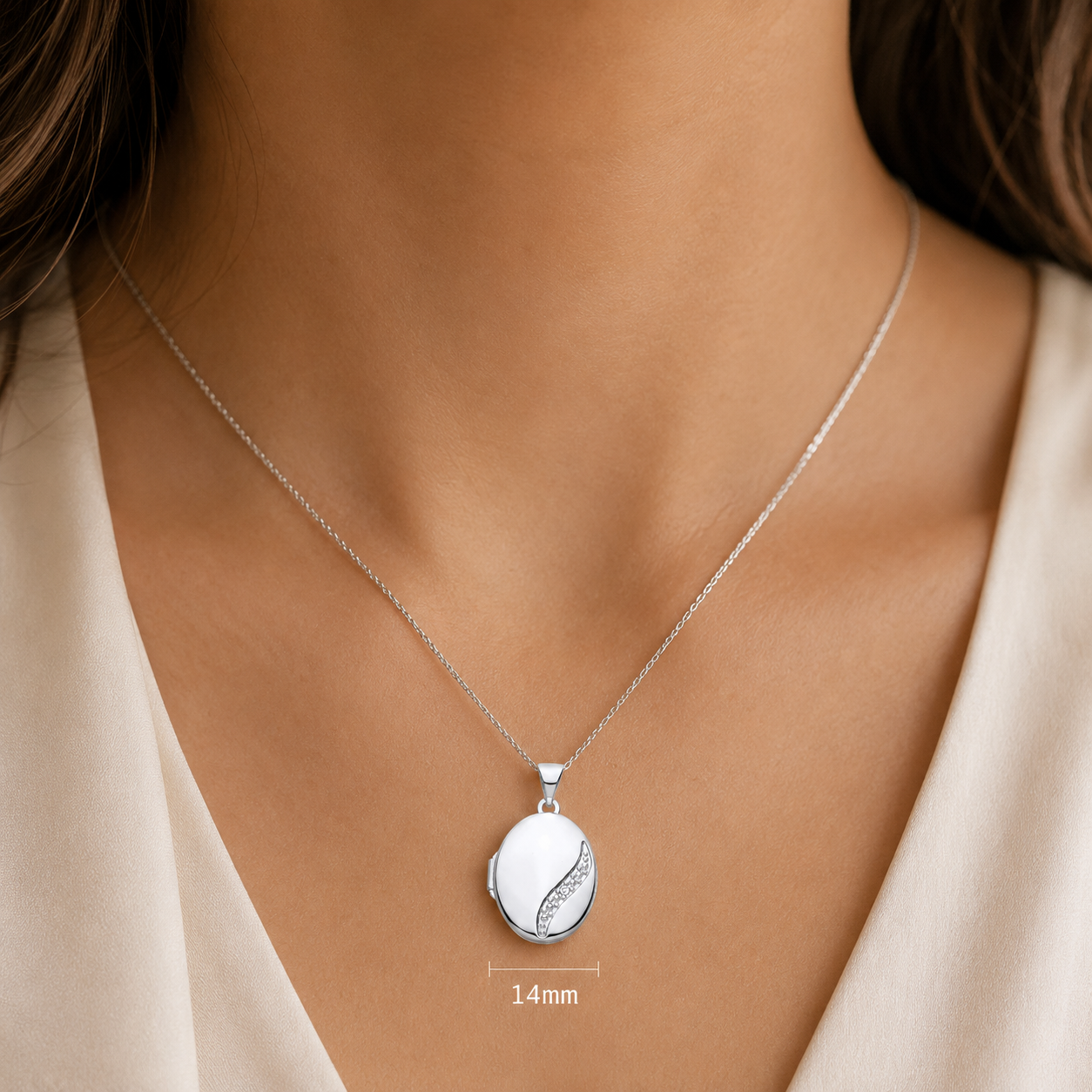 Elegant Oval Locket Pendant Real Diamond Solid Sterling Silver 18" Chain