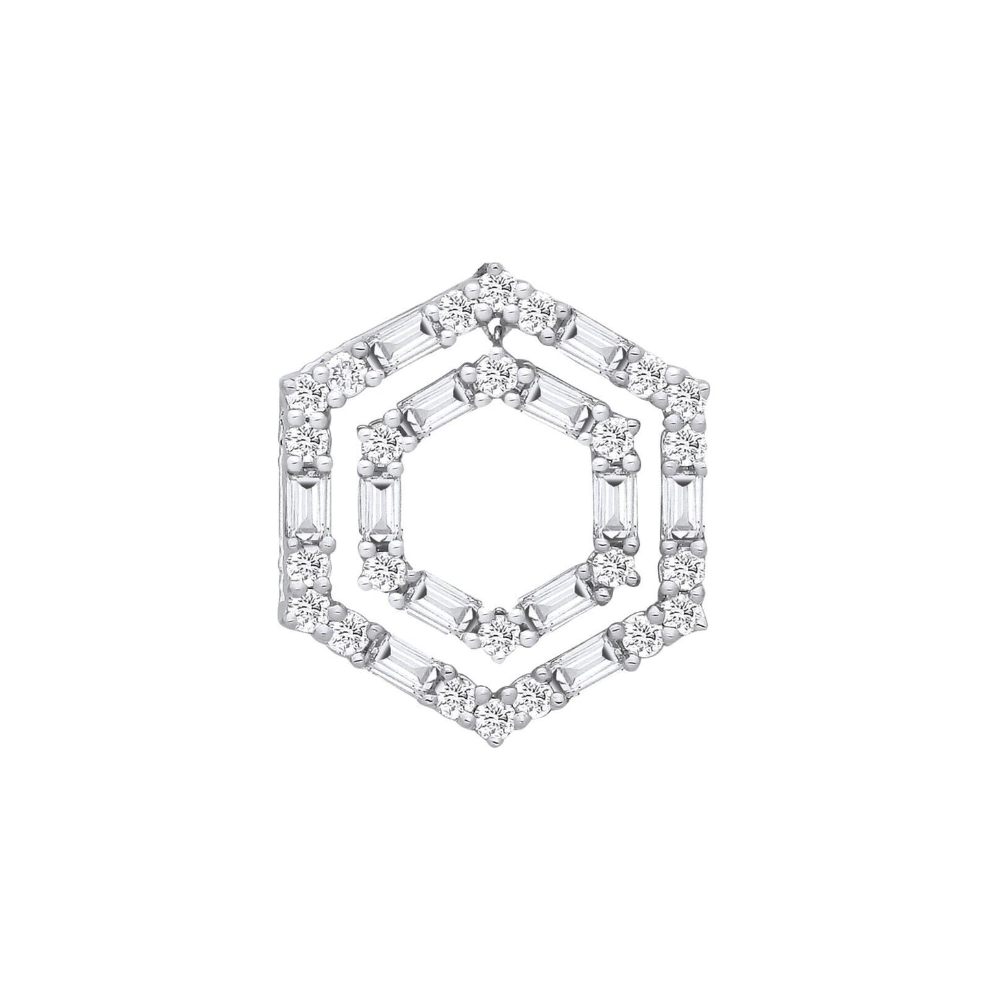 18ct White Gold 0.56ctw Hexagonal Pendant Baguette and Round Brilliant Cut