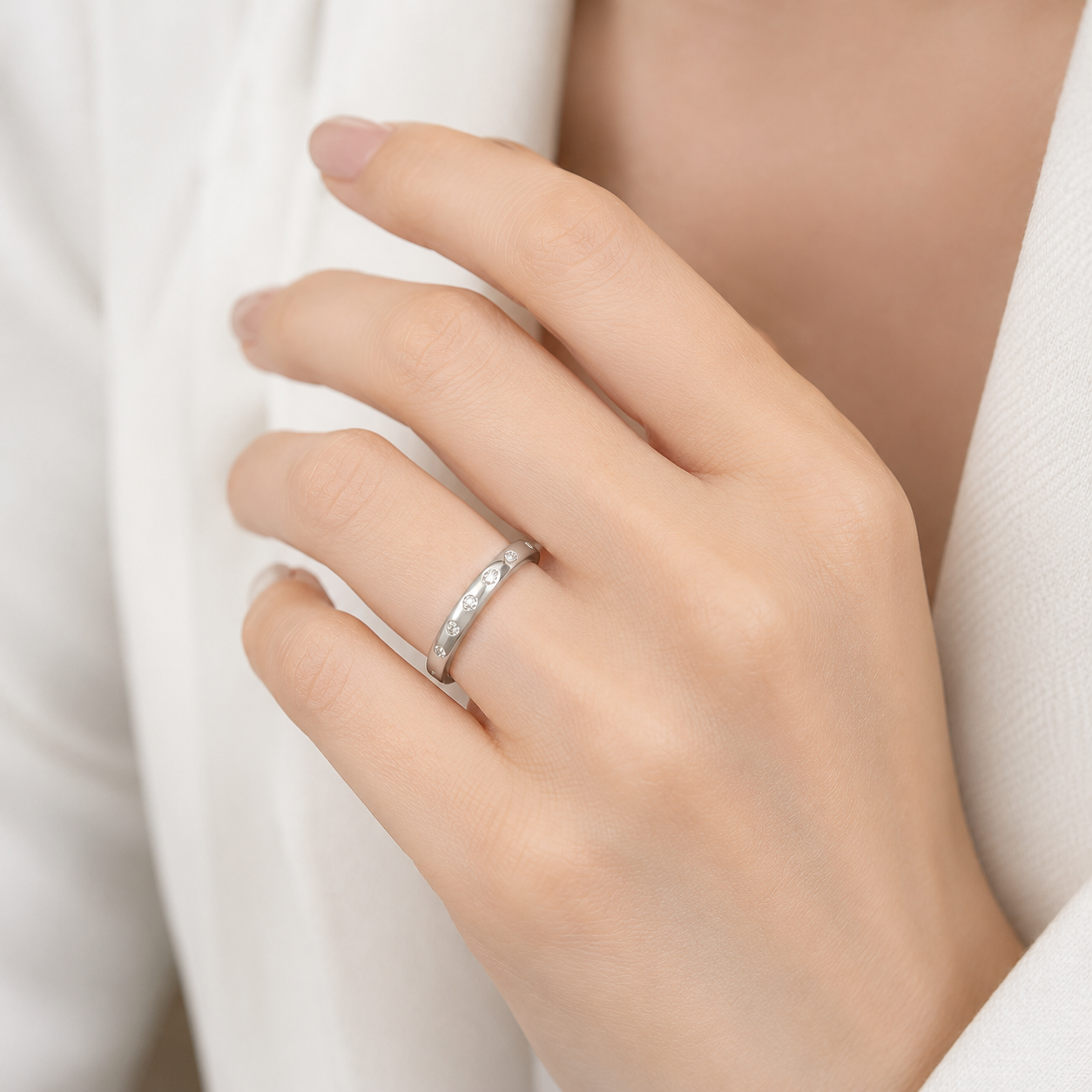 Five Stone Flush Eternity Band Ring in Solid Sterling Silver Anniversary