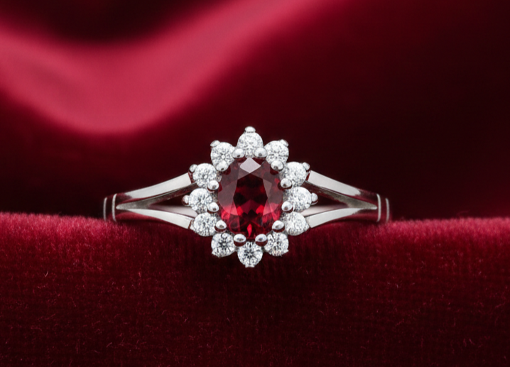 Sterling Silver Ruby Ring Oval Cluster Engagement 925 Hallmark Size K-S