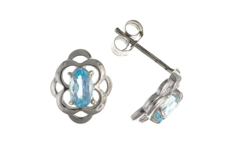 Real Blue Topaz Matching Set Celtic Design Sterling Silver Pendant and Earrings