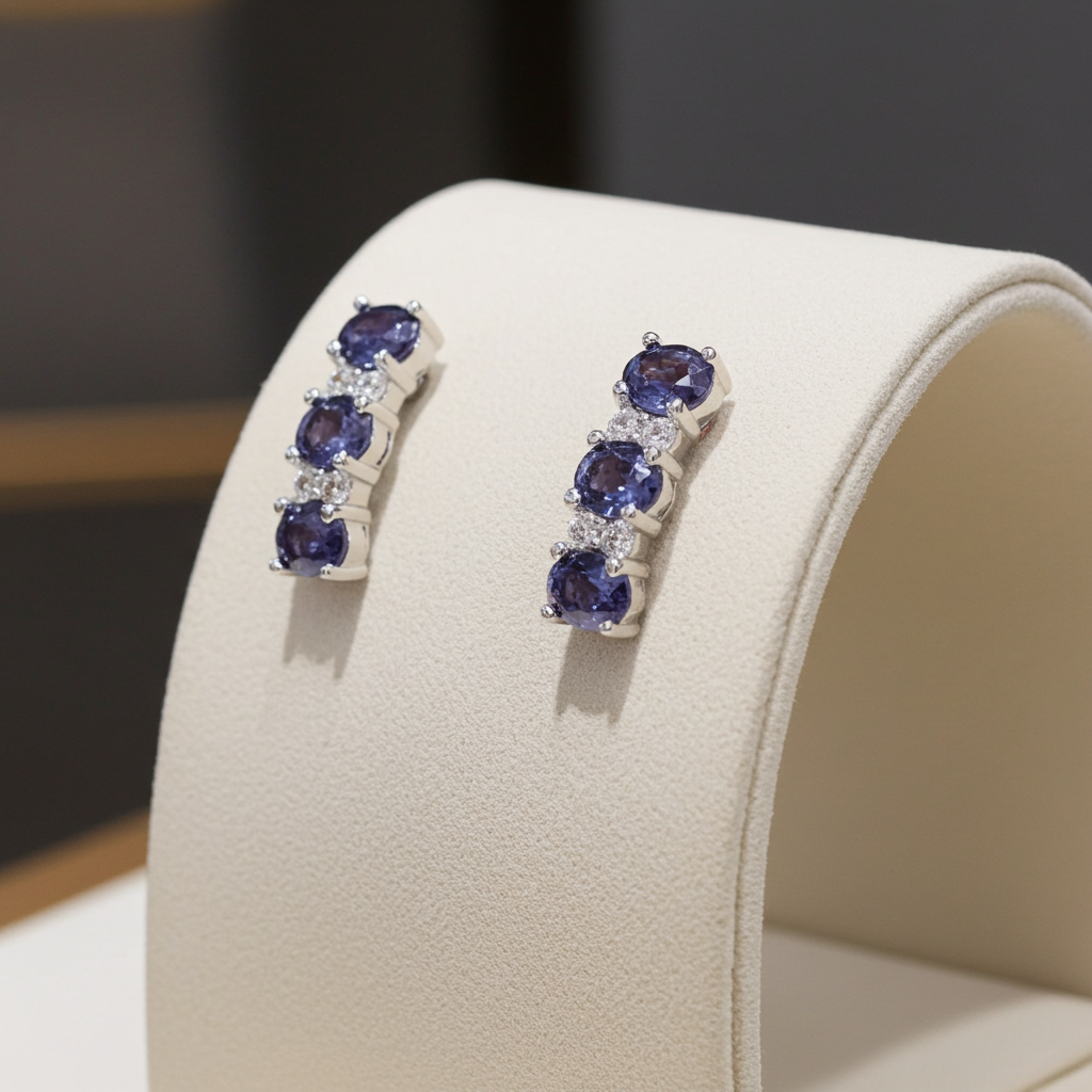 Tanzanite Drop Stud Earrings Solid Sterling Silver 925 Hallmark