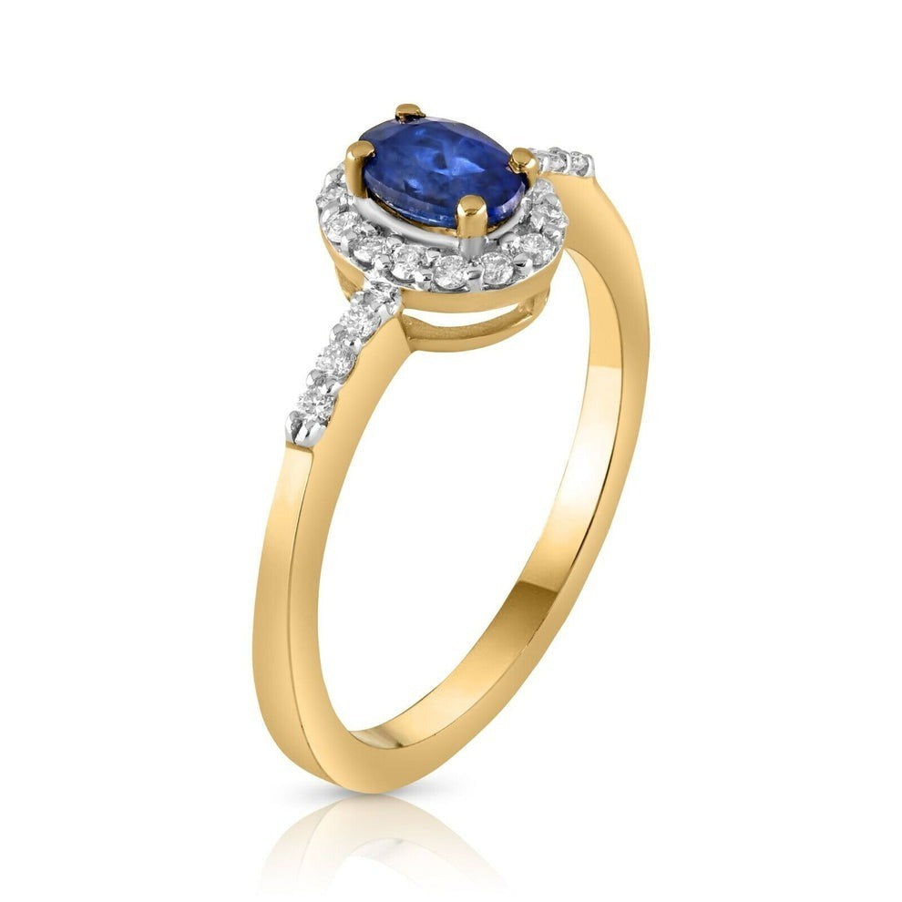 Sapphire and Diamond Oval Halo Ring 9ct Yellow Gold Engagement Hallmarked