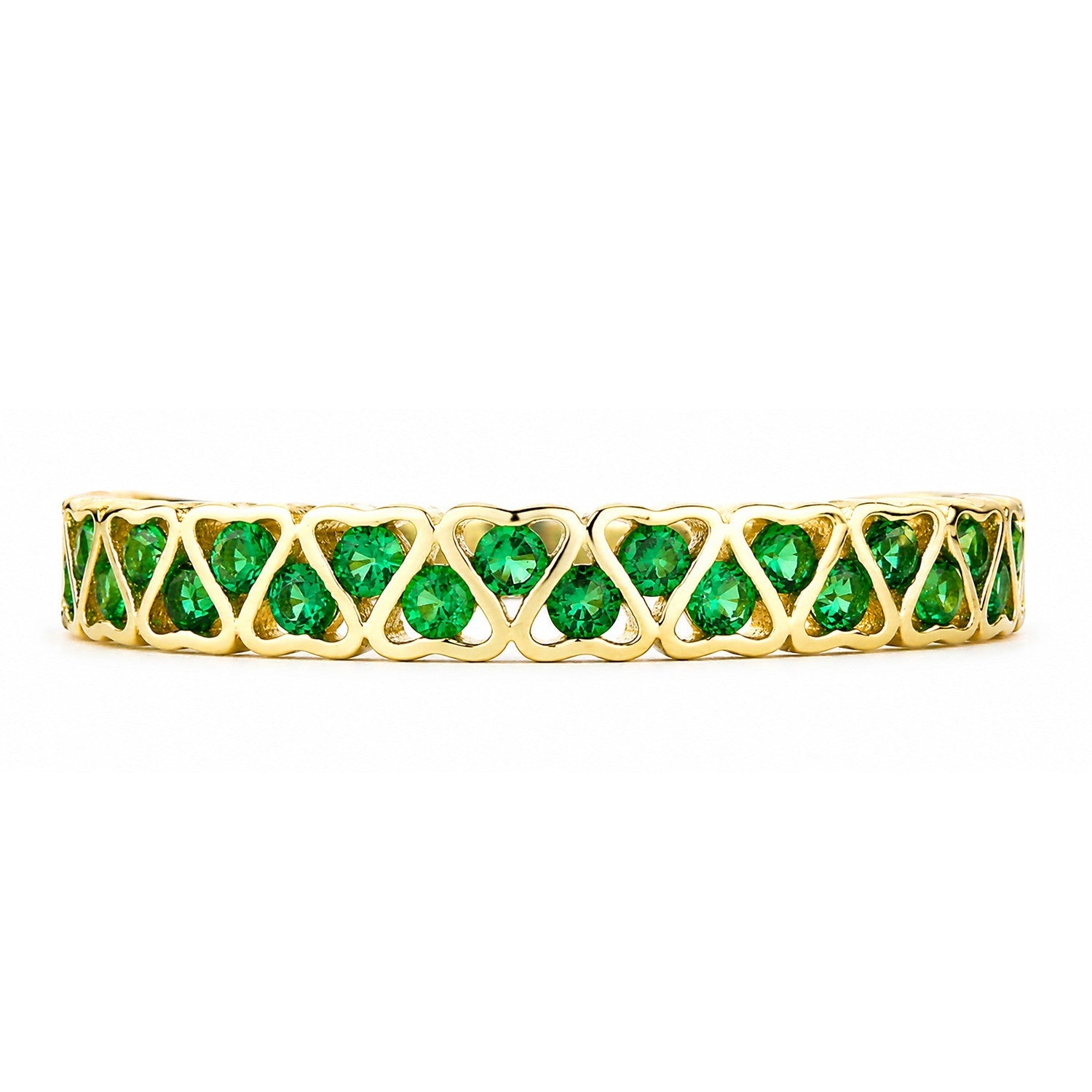 9k Yellow Gold Emerald Heart Eternity Band Stackable Ring Sizes KLMNOPQRS