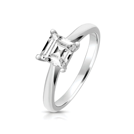 Sterling Silver 4 Claw 6mm Square Cut Solitaire Ring 925 Hallmark Rhodium