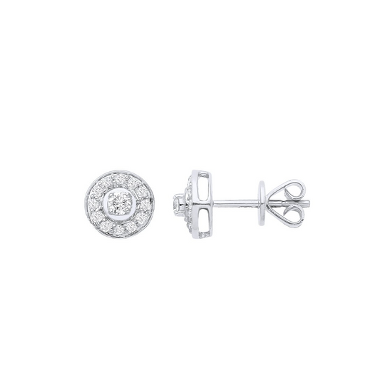 18ct White Gold Halo 0.24ctw Diamond Studs Hallmarked 7mm Diameter