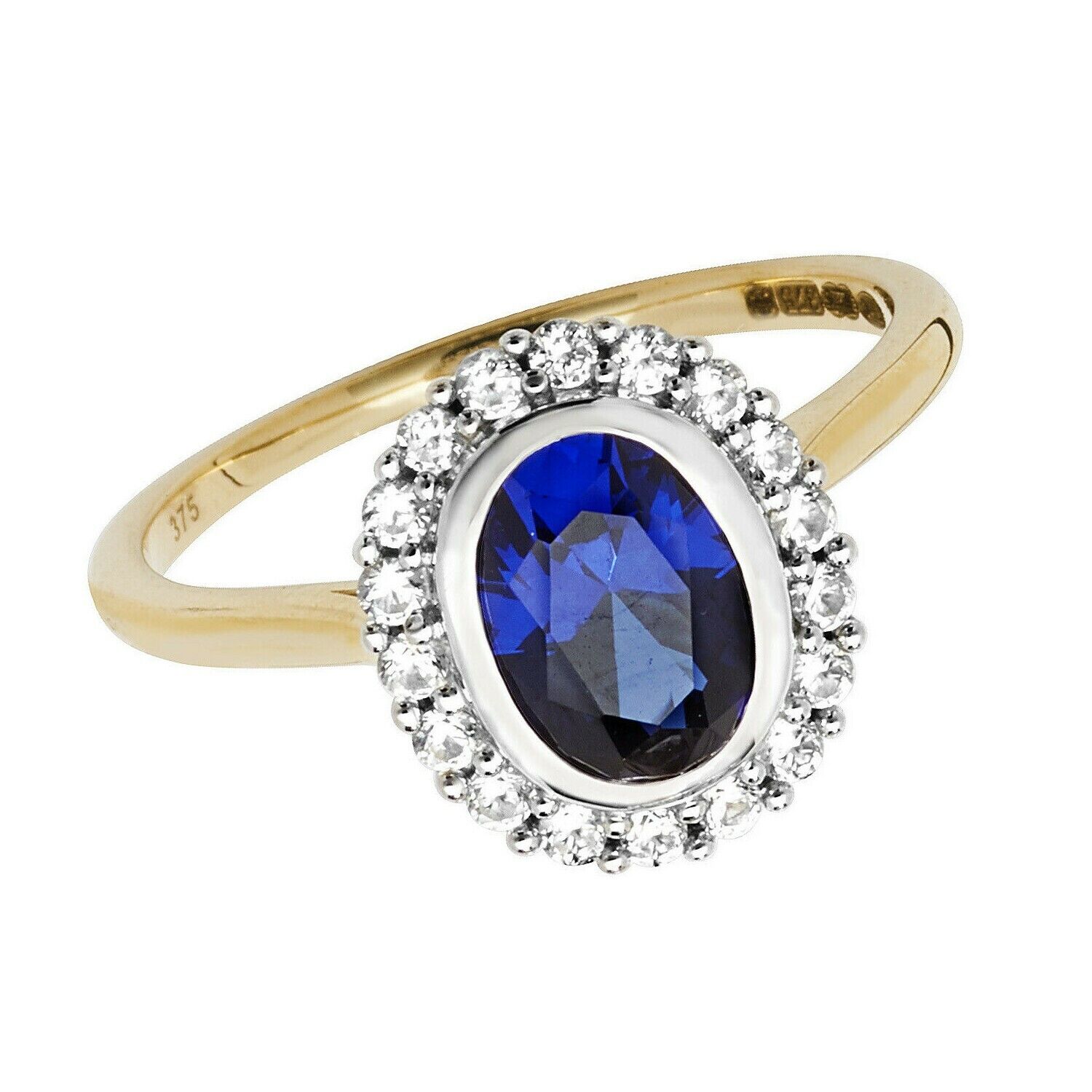 Yellow Gold Sapphire Ring White Sapphires Engagement Cluster Dress Hallmarked