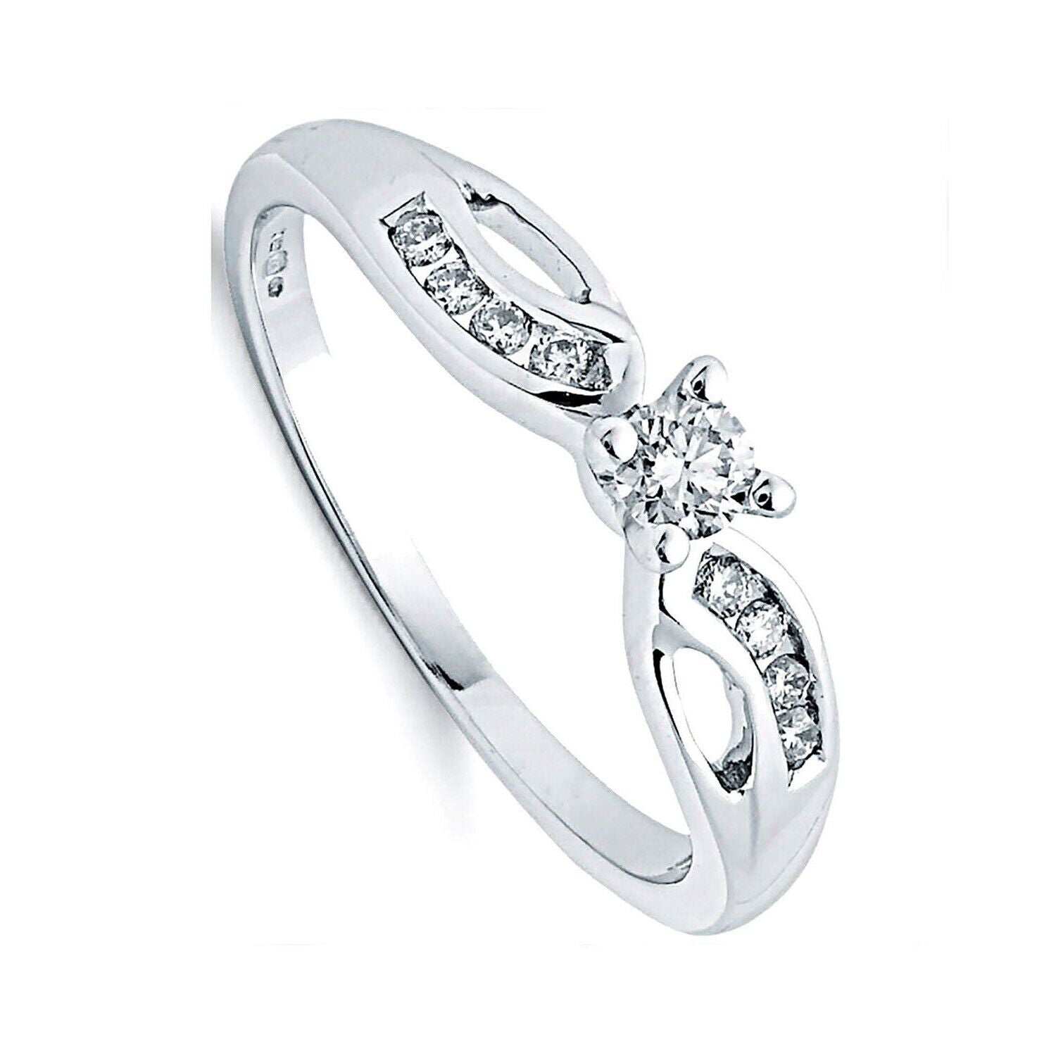 9ct White Gold 0.26ct Diamond Solitaire Engagement Ring Size J - Q