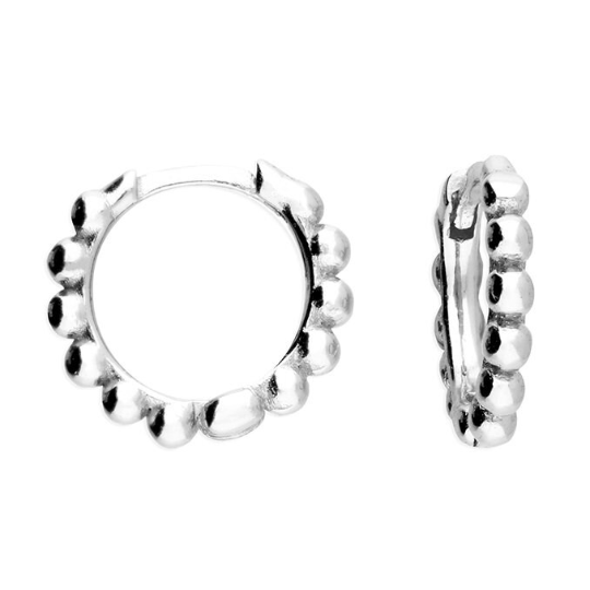 Silver Beaded Hoop Earrings 13mm Solid .925 Sterling Silver Handmade