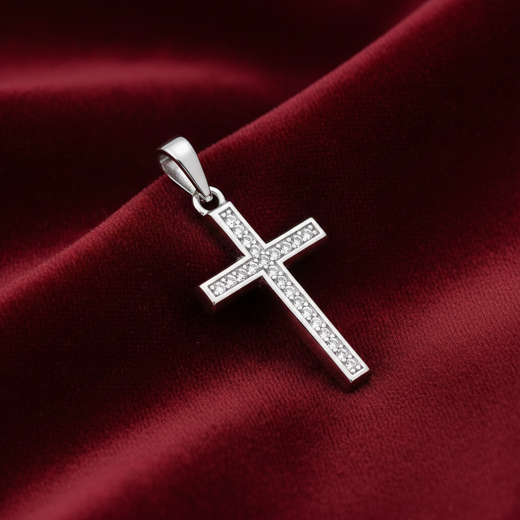 Sterling Silver Gemstone Cross Pendant 925 Hallmark 27mm Rhodium Finish