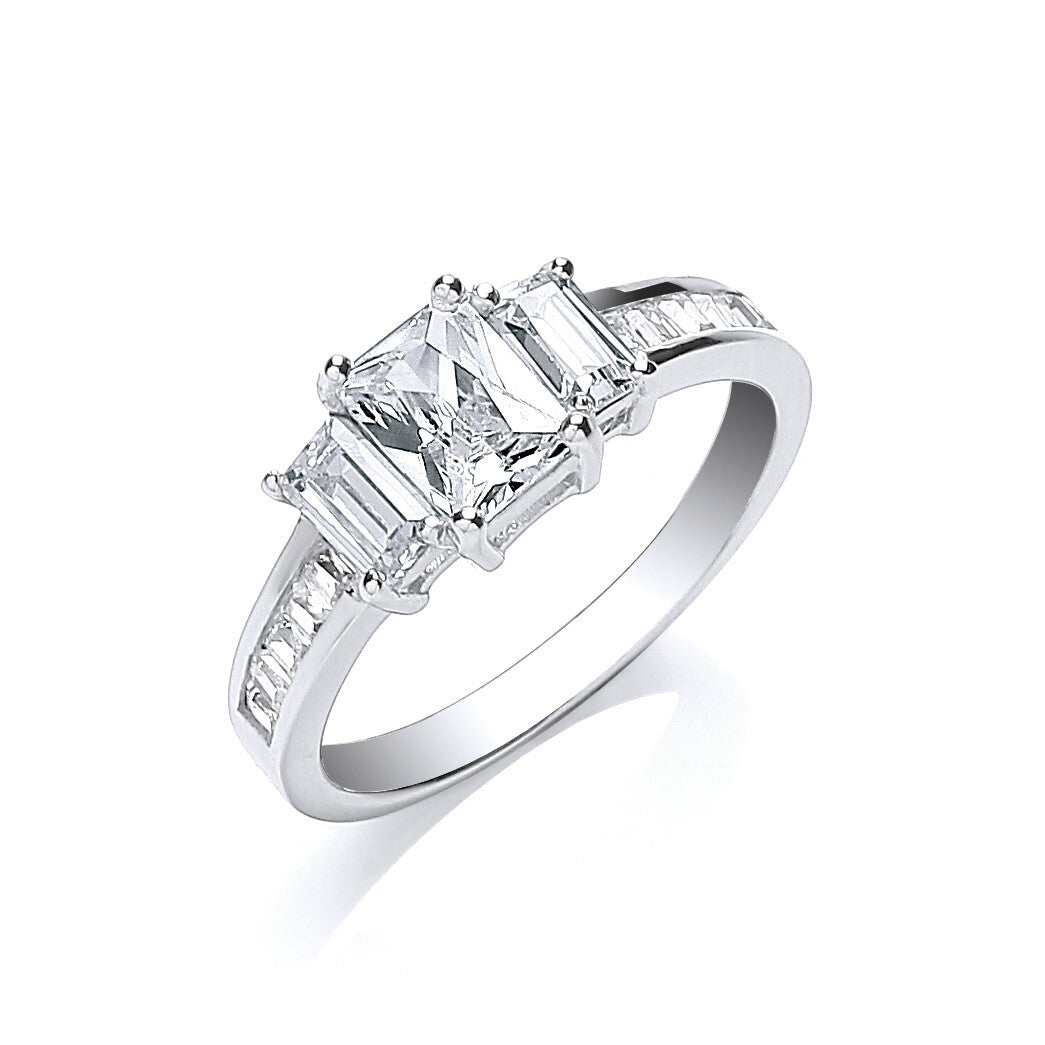 Sterling Silver Zircon Trilogy Ring Sizes J-Q British Made Silver 925 Hallmark