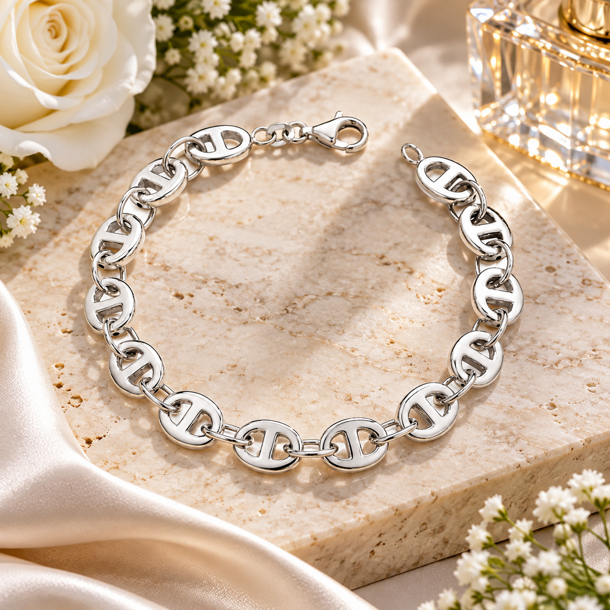 Sterling Silver Mariner Anchor Link Bracelet Lobster Clasp Chunky Statement