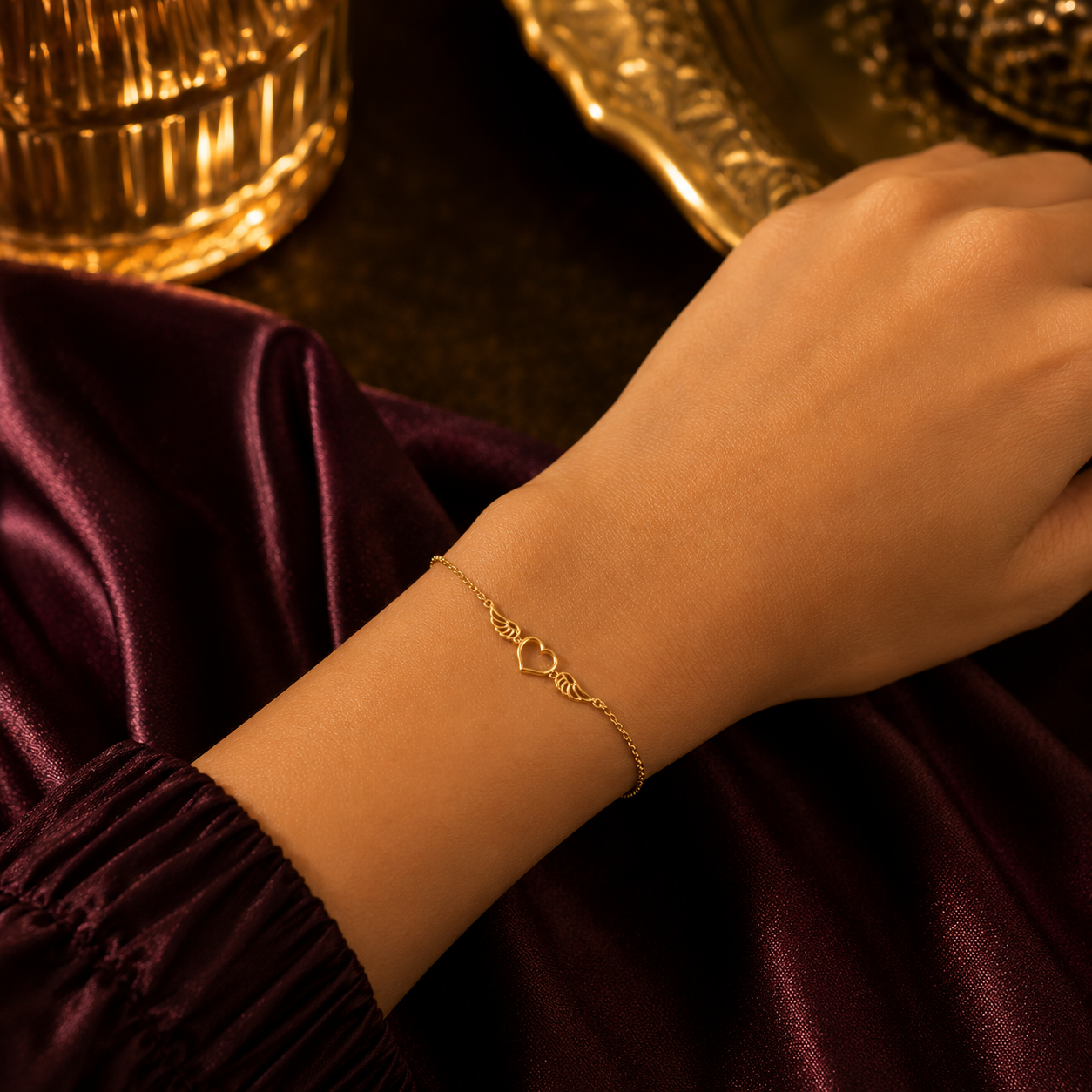 Angel Wing Heart Bracelet 9ct Yellow Gold 375 Hallmark 17.5-19cm