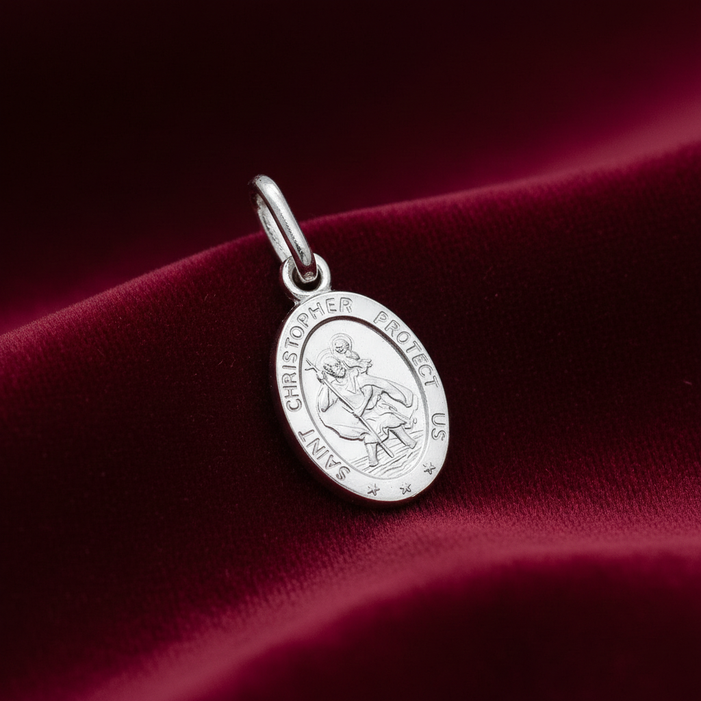 Oval St Christopher Solid Sterling Silver 925 Hallmark 20mm