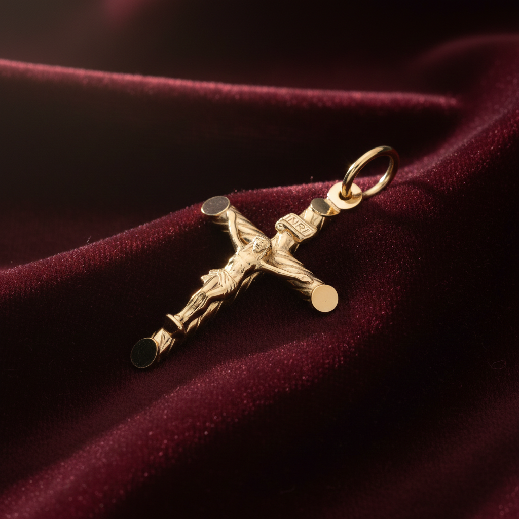 18ct Gold Crucifix Cross Pendant on Solid Sterling Silver 925 Hallmark 35mm