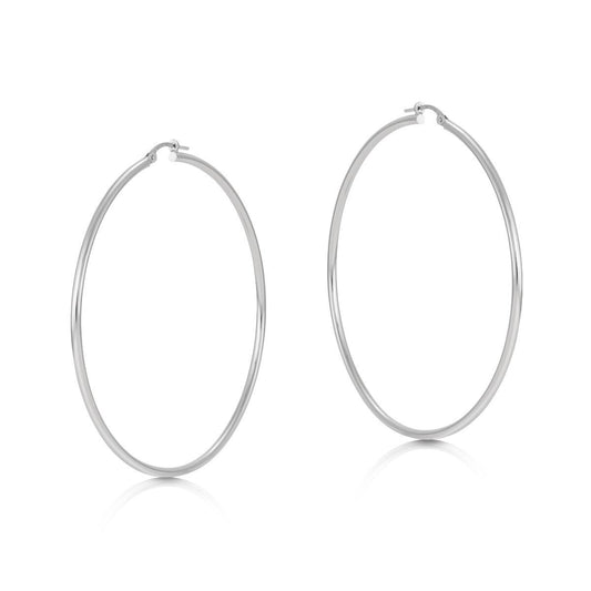 White Gold 64mm Hoop Earrings Round Large Hoops Hallmarked