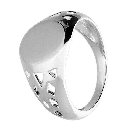 Sterling Silver Men's Oval Signet Ring Cut Out Design Shoulders 925 Hallmark