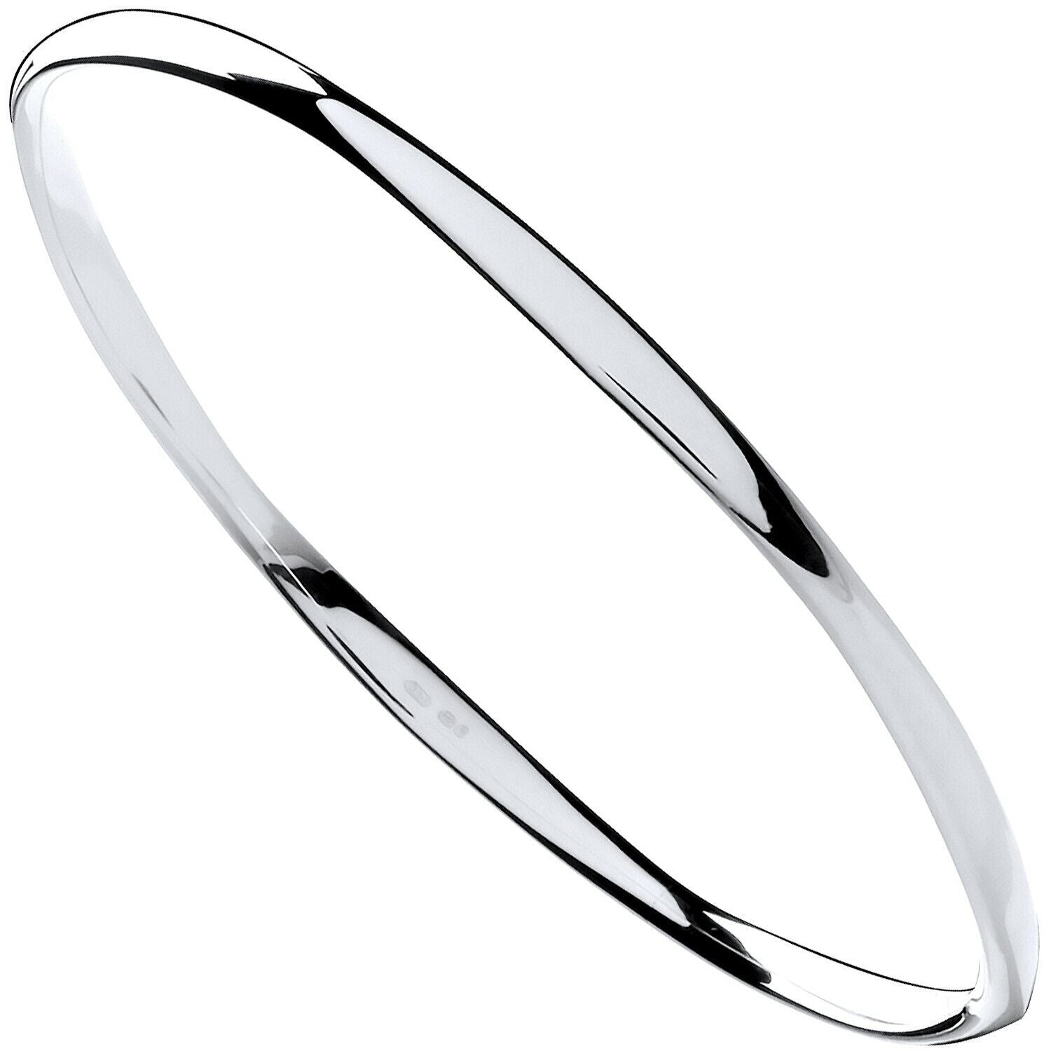 Silver Faceted Ladies Round Bangle British Made Full Hallmark Boxed