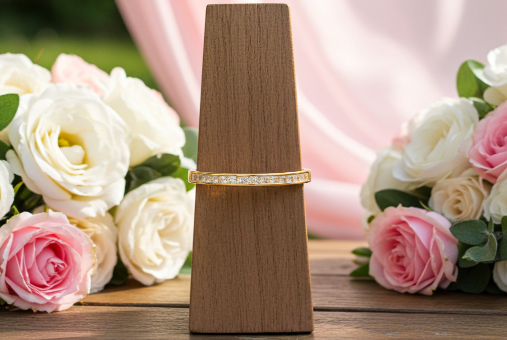 18ct Gold Princess Eternity Ring on Solid Sterling Silver 925 Hallmark