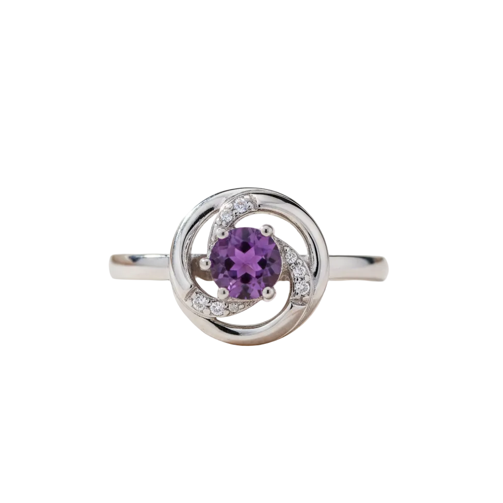 Amethyst and Diamond Ring Solid Sterling Silver Ladies