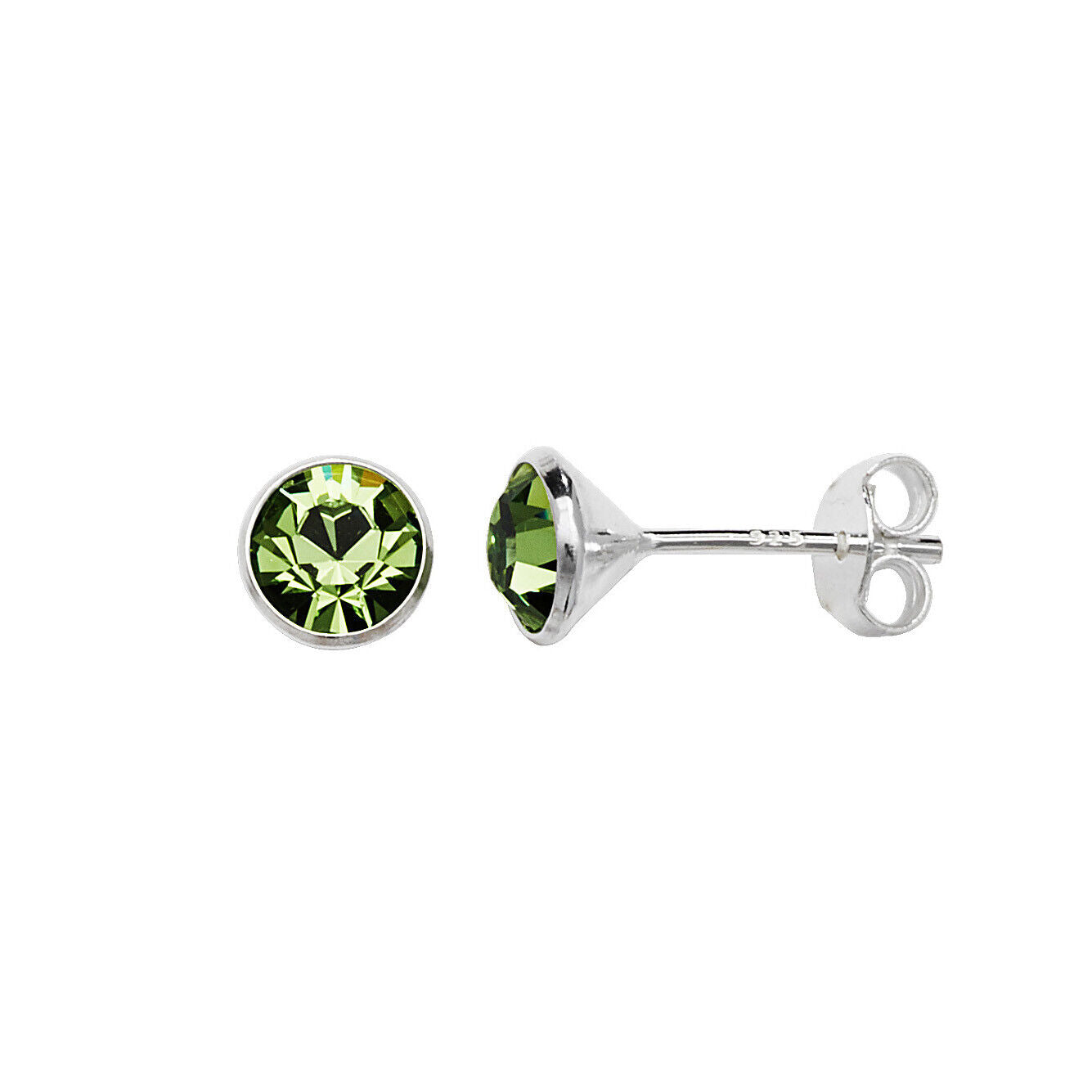 Sterling Silver Peridot Earrings Solitaire Studs 925 Hallmark British Made