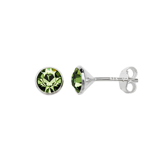 Sterling Silver Peridot Earrings Solitaire Studs 925 Hallmark British Made