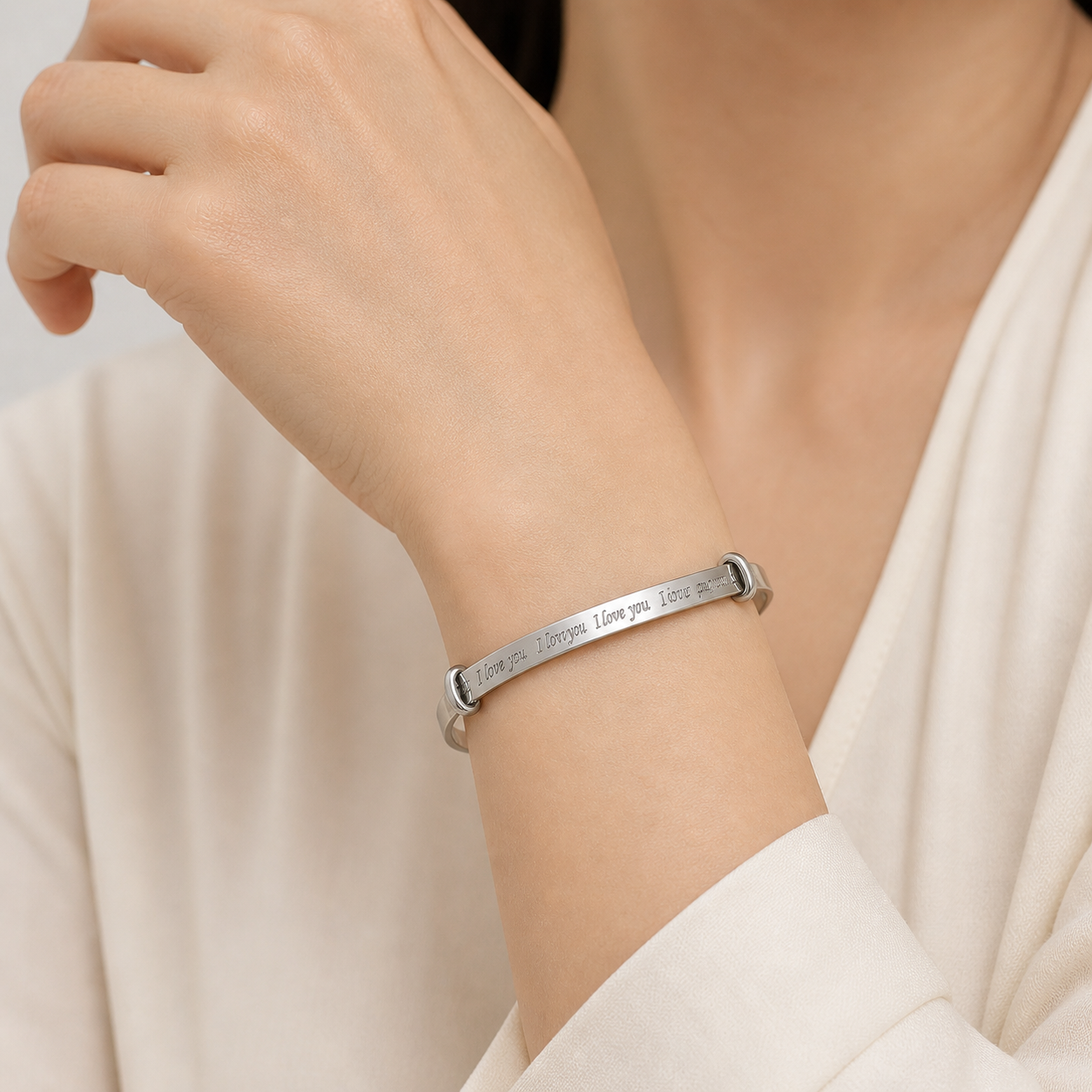 Ladies I Love You Expandable Bangle Sterling Silver 925 Hallmarked Bracelet