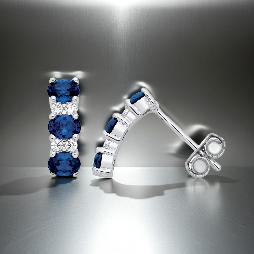 Sapphire Drop Earrings Solid Sterling Silver 925 Hallmark