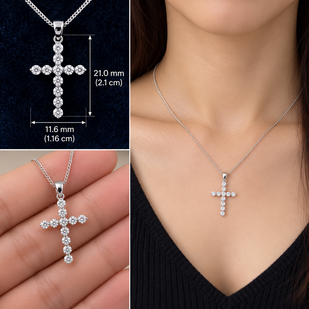 Real Diamond Cross Pendant 18ct White Gold 18" / 45cm Chain Hallmarked
