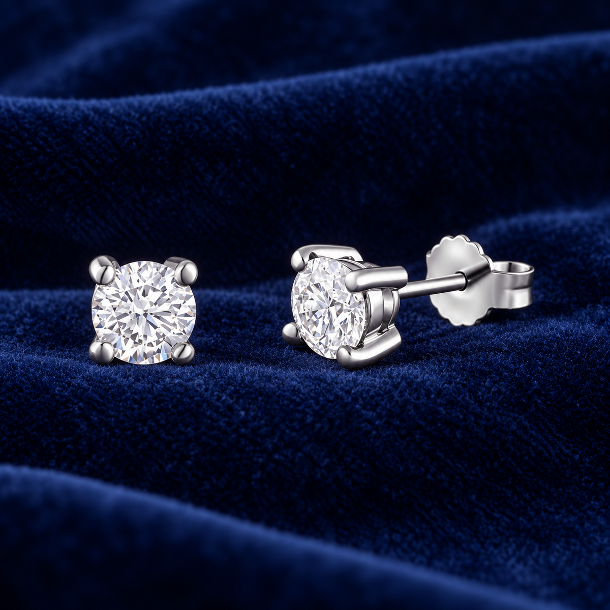 Diamond Solitaire Stud Earrings 18ct White Gold 1.00ctw Real Mined Diamonds