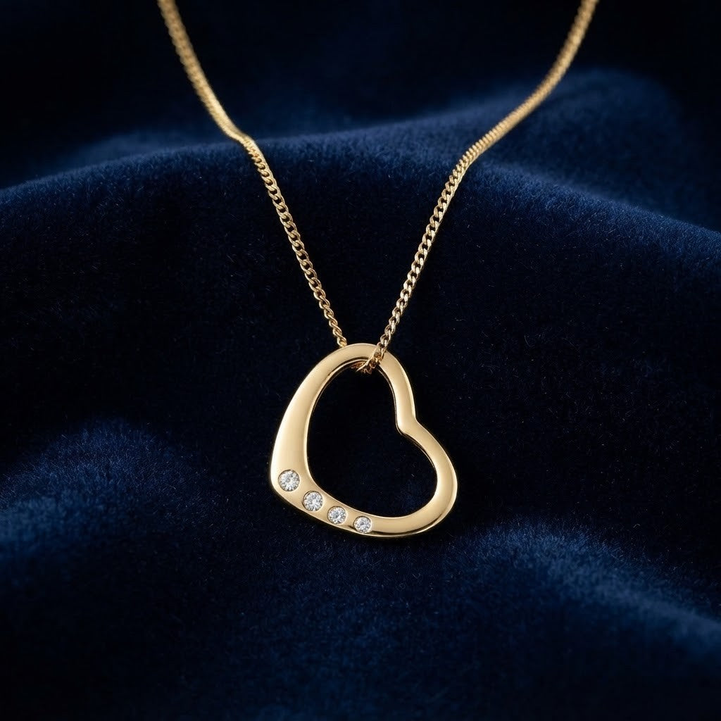 Floating Open Heart Pendant Necklace 9ct Yellow Gold 18" / 45cm Chain