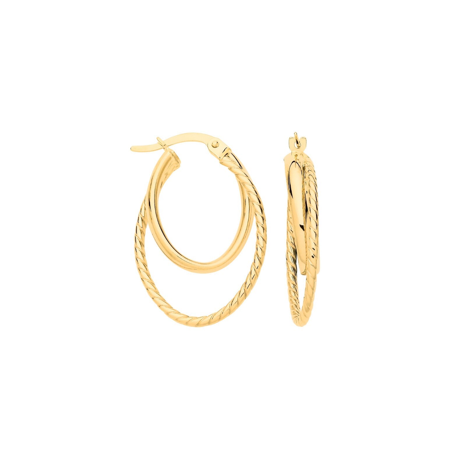 Twisted Oval Hoop Earrings 9ct Yellow Gold Hoops Hallmarked 28mm