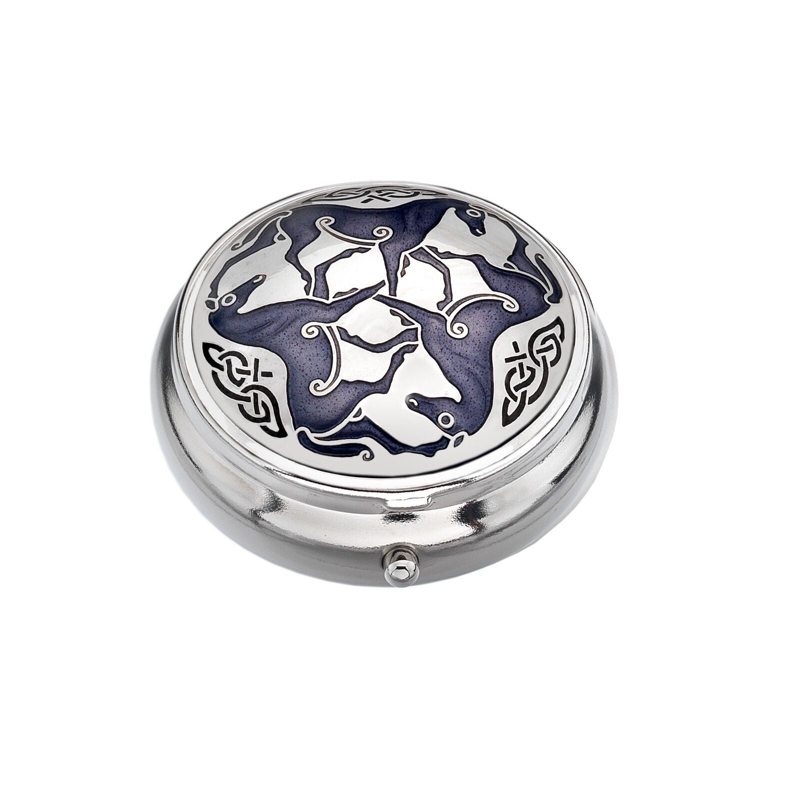 Pillbox Silver Plated Celtic Horse Horses Purple Brand New and Boxed