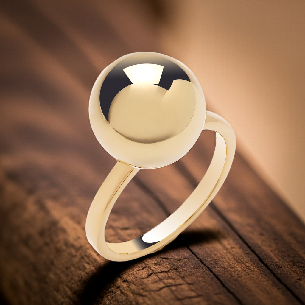 Yellow Gold 12mm Ball Ring on Sterling Silver 925 Hallmark Sizes K - S