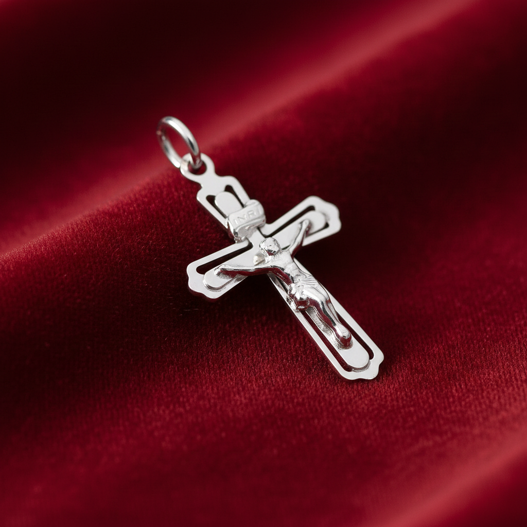 Sterling Silver Crucifix Pendant 925 Hallmark 34mm Rhodium Finish